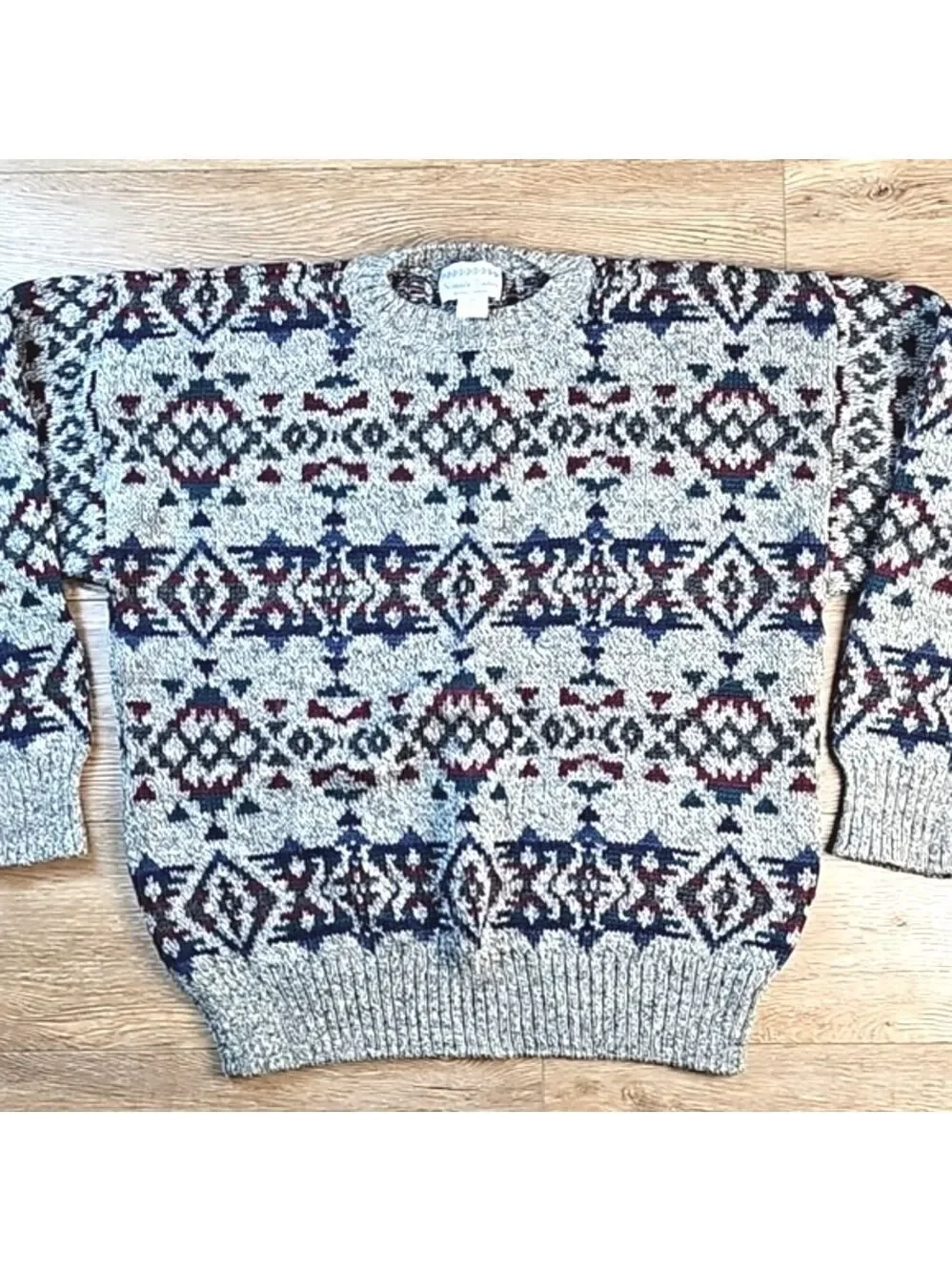 Nomadic Traders 100% Wool Knit Southwest Nordic Crew Neck Pullover Sweater